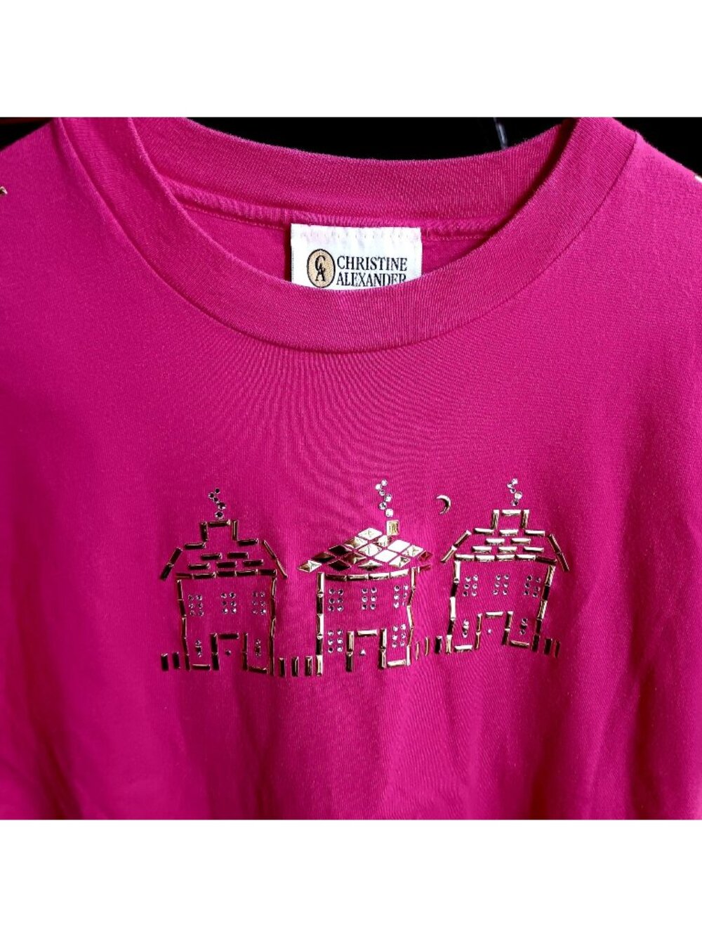 Christine Alexander Pink T-Shirt Shimmering House Design Large 100% Cotton USA